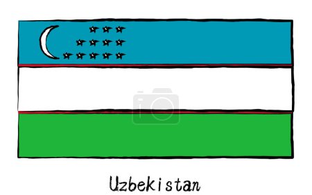 Analoge handgezeichnete Weltflagge, Usbekistan, Vektorillustration