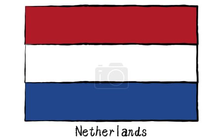Téléchargez les illustrations : Drapeau mondial dessiné à la main analogique, Pays-Bas, Illustration vectorielle - en licence libre de droit