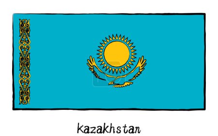 Analoge handgezeichnete Weltflagge, Kasachstan, Vektorillustration