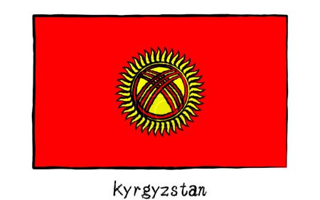 Analoge handgezeichnete Weltflagge, Kirgisistan, Vektorillustration