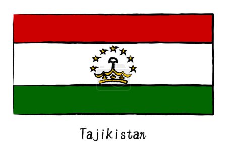 Flagge der Welt, Tadschikistan, analoger handgezeichneter Stil, Vektorillustration