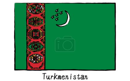 Ilustración de Bandera mundial dibujada a mano analógica, Turkmenistán, Vector Illustration - Imagen libre de derechos