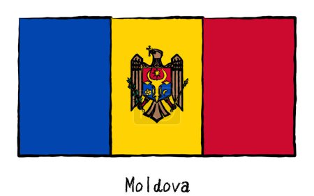 Drapeau mondial dessiné à la main analogique, Moldavie, Illustration vectorielle