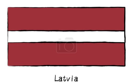 Analoge handgezeichnete Weltflagge, Lettland, Vektorillustration