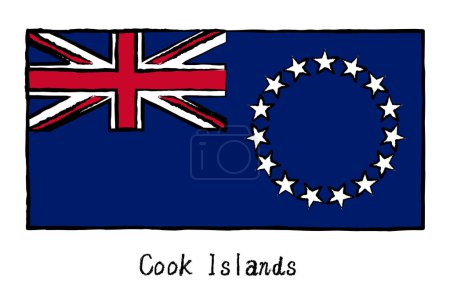 Analog hand-drawn style World Flag, Cook Islands, Vector Illustration