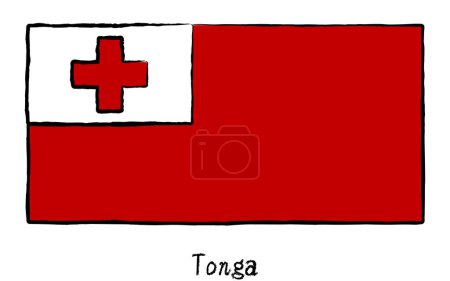 Analog hand-drawn world flag, Tonga, Vector Illustration
