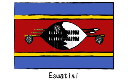 Analog hand-drawn style World Flag, Eswatini, Vector Illustration