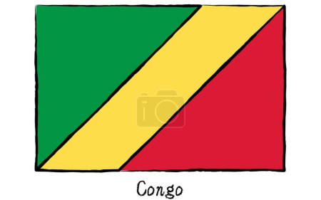 Analog hand-drawn world flag, Republic of Congo, Vector Illustration