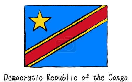 Analog hand-drawn world flag, Democratic Republic of the Congo, Vector Illustration