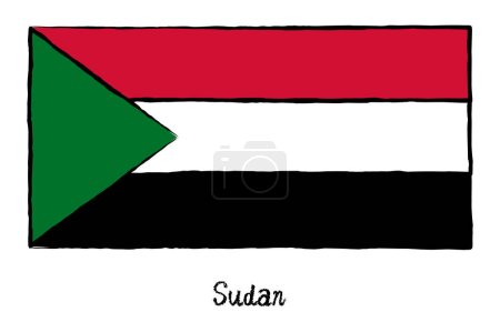 Analog hand-drawn world flag, Sudan, Vector Illustration