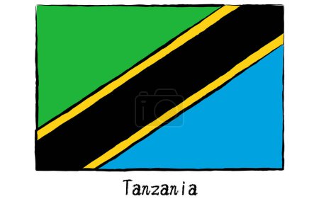 Analog hand-drawn world flag, Tanzania, Vector Illustration