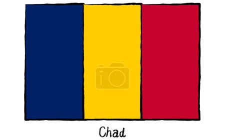 Analog hand-drawn style World Flag, Chad, Vector Illustration