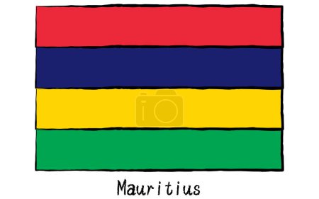 Analog hand-drawn world flag, Mauritius, Vector Illustration