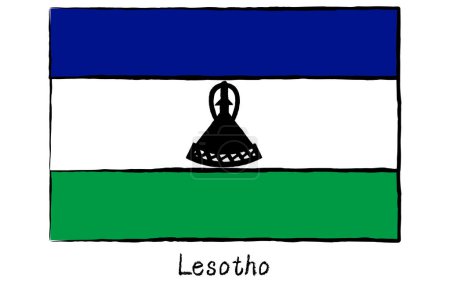 Analog hand-drawn world flag, Lesotho, Vector Illustration