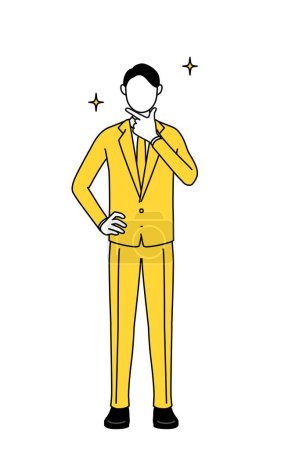 Einfache Linienzeichnung Illustration eines Geschäftsmannes im Anzug in einer selbstbewussten Pose.