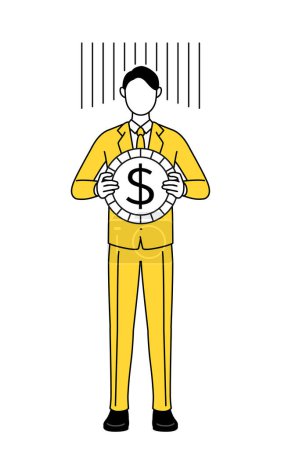 Illustration for Simple line drawing illustration of a businessman in a suit, an image of exchange loss or dollar depreciation - Royalty Free Image