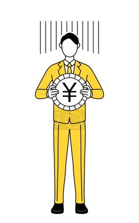 Illustration for Simple line drawing illustration of a businessman in a suit, an image of exchange loss or yen depreciation - Royalty Free Image