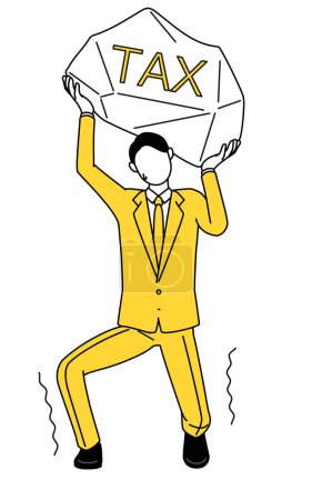 Illustration for Simple line drawing illustration of a businessman in a suit suffering from tax increases - Royalty Free Image
