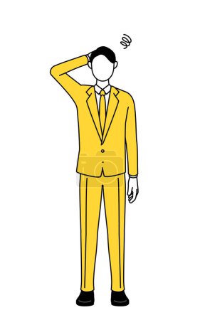 Simple line drawing illustration of a businessman in a suit scratching his head in distress.