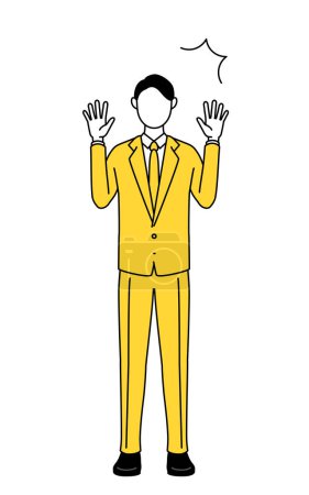 Einfache Zeichenillustration eines Geschäftsmannes im Anzug, der überrascht die Hand hebt.