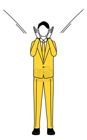 Illustration simple d'un homme d'affaires en costume criant de la main sur la bouche.