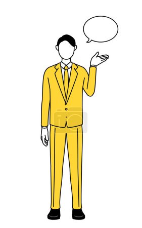 Simple line drawing illustration of a businessman in a suit giving directions,with a wipeout.
