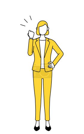 Einfache Zeichenillustration einer Geschäftsfrau im Anzug, die mit Mut posiert.