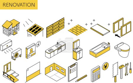 Ensemble d'icônes pour la rénovation domiciliaire, illustration isométrique simple, illustration vectorielle