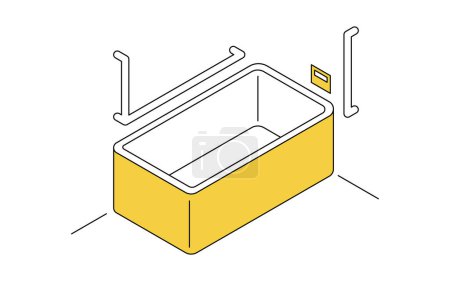 Ilustración de Remodelación del hogar, remodelación del cuidador para agregar pasamanos al baño, ilustración isométrica simple, ilustración vectorial - Imagen libre de derechos