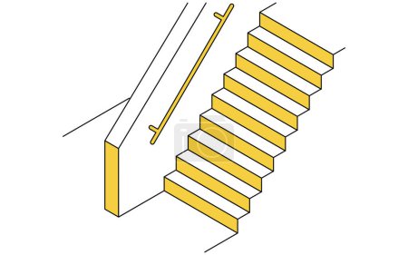 Réaménagement de la maison, rénovation du fournisseur de soins pour ajouter des mains courantes aux escaliers, illustration isométrique simple, illustration vectorielle