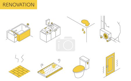 Home renovation, replacement or repair of old equipment, simple isometric illustration, Vector Illustration