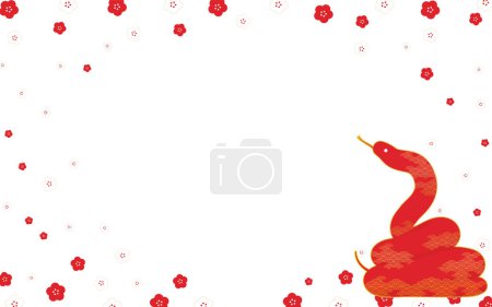 Motif japonais Serpent rouge et fleurs de prunier Ume rouge et blanc Fond, Illustration vectorielle