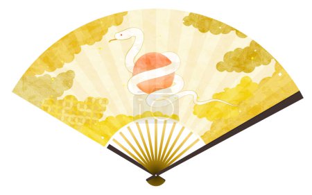 Téléchargez les illustrations : Serpent Blanc, fond traditionnel japonais de Mer des Nuages, fan japonais, Année du Serpent 2025, Illustration vectorielle - en licence libre de droit