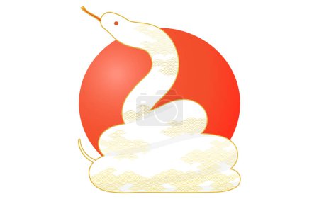 New Year's card material for the year of the snake, 2025, with a coiled snake and the sun, Vector Illustration