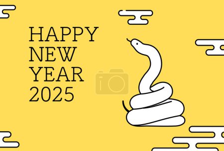 Tarjeta de Año Nuevo simple para el año de la Serpiente 2025, fondo japonés con una serpiente enrollada, Vector Illustration