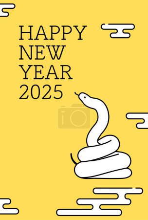 Carte simple du Nouvel An pour l'année du Serpent 2025, fond japonais avec un serpent enroulé, Illustration vectorielle