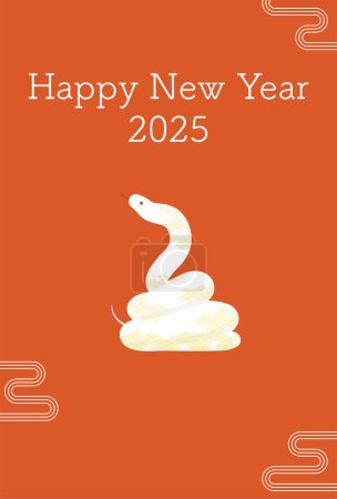 Simple New Year's card for the year of the Snake 2025, Japanese background with a coiled snake, Vector Illustration