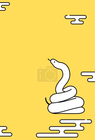 Carte simple du Nouvel An pour l'année du Serpent 2025, fond japonais avec un serpent enroulé, Illustration vectorielle