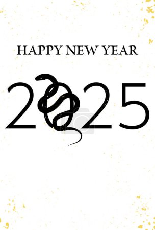 Carte du Nouvel An pour l'année du serpent 2025, silhouette du serpent et le mot 2025, fond blanc, Illustration vectorielle