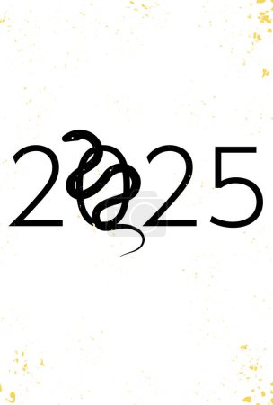 Neujahrskarte für das Schlangenjahr 2025, Schlangensilhouette und das Wort 2025, weißer Hintergrund, Vektorillustration