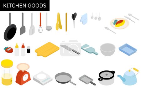 Illustration for Isometric illustration of kitchen utensils, Vector Illustration - Royalty Free Image