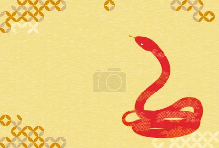 New Year's card for the year of the snake 2025, red snake and Japanese background, New Year greeting card material, Vector Illustration