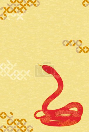 Neujahrskarte für das Jahr der Schlange 2025, rote Schlange und japanischer Hintergrund, Neujahrskartenmaterial, Vektorillustration