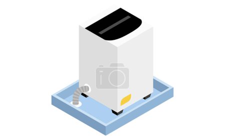 For Rent: Washing Machine and Waterproof Pan, Isometric Illustration, Vector Illustration
