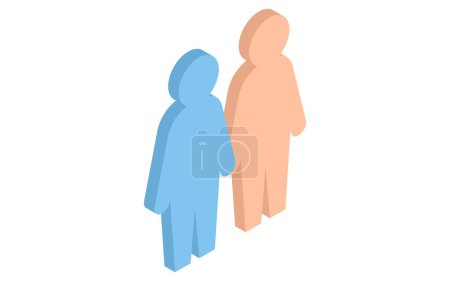 Conjunto de muñecas masculinas y femeninas, ilustración isométrica, ilustración vectorial