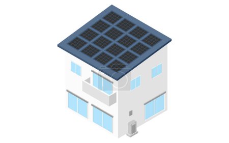 Home renovation, house with solar panels for photovoltaic power generation, isometric illustration, Vector Illustration