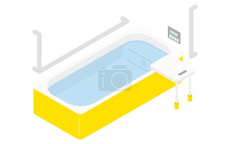 Remodelage de la maison, remodelage du fournisseur de soins pour remplacer une baignoire peu profonde facile à chevaucher, illustration isométrique, illustration vectorielle