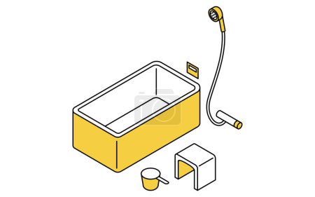 Bathroom: bathtub, shower, chair and hand tub, isometric illustration, Vector Illustration