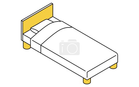 Innenraum: Bett, einfache isometrische Illustration, Vektorillustration