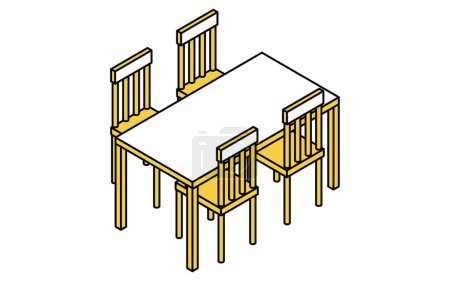Interior: dining table and chairs, isometric illustration, Vector Illustration